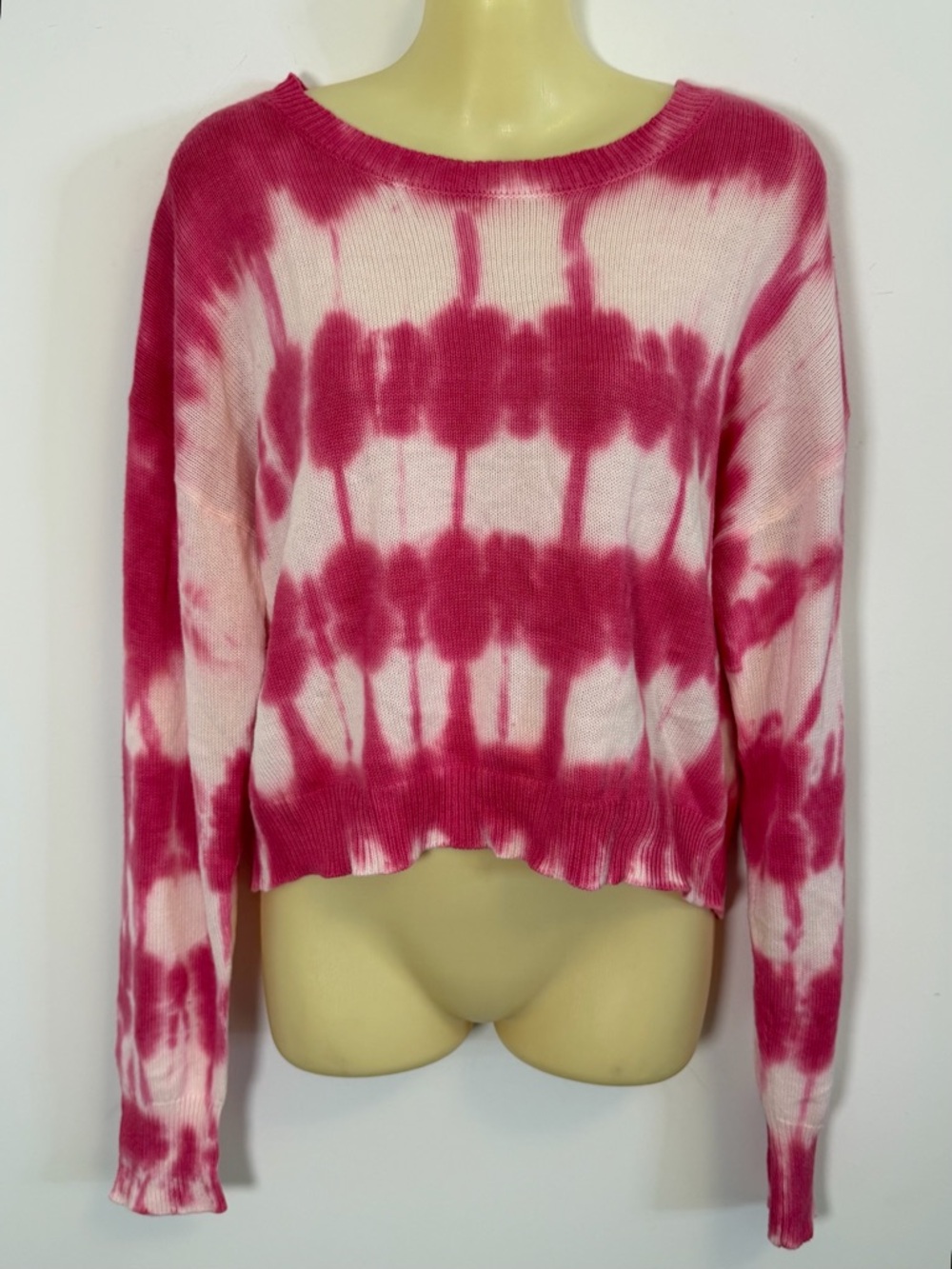 DKNY Jeans Hot Pink and White Tie-Dye Knit Sweater